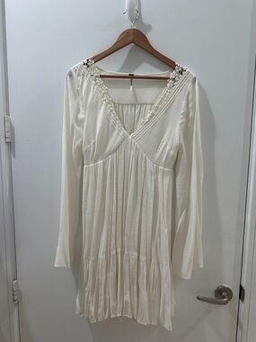 Free People Ivory Long Sleeve Boho Mini Dress